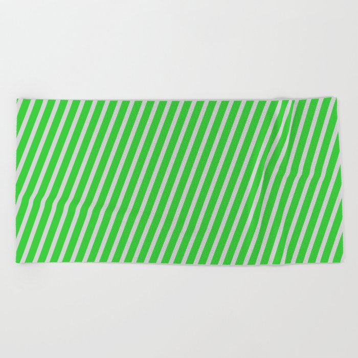 Lime Green and Light Gray Colored Lines Pattern Beach Towel