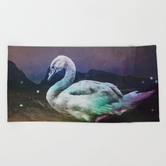 Midnight Swan Beach Towel