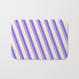 [ Thumbnail: Beige and Medium Slate Blue Colored Striped Pattern Bath Mat ]