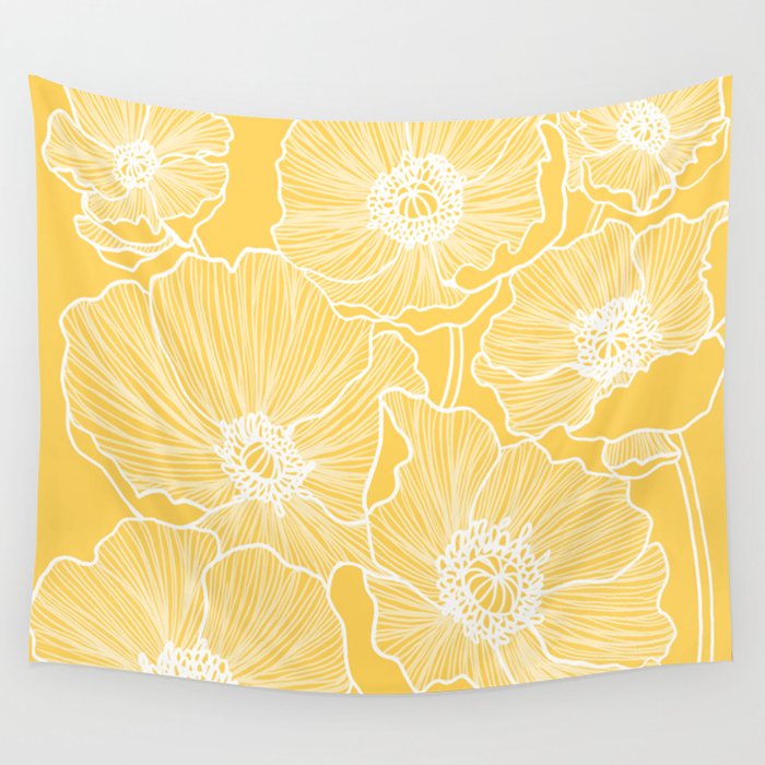 Sunshine Yellow Poppies Wall Tapestry
