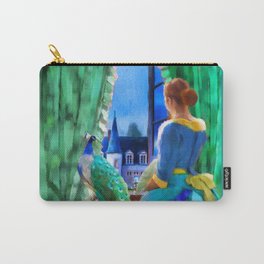 The Lady and the Peacock Carry-All Pouch | Fantasy, Impressionism, Fineart, Paris, Blue, Oilpainting, Donnadavisart, Bird, Victorian, Classic 