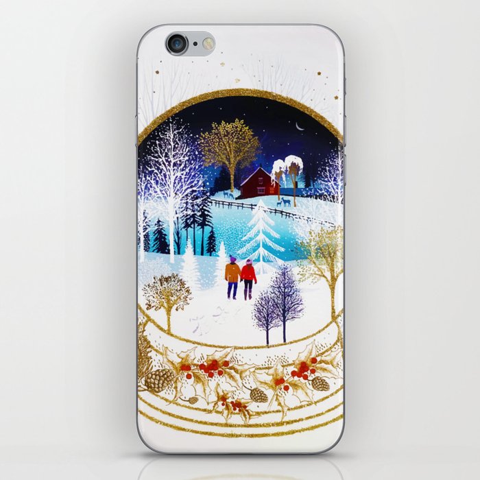 Gold Winter Eve Couple Snowglobe Forest Home iPhone Skin