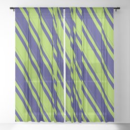 [ Thumbnail: Midnight Blue & Green Colored Lines Pattern Sheer Curtain ]
