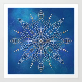 Snowflake Gold Blue Art Print
