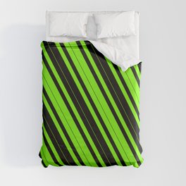 [ Thumbnail: Green & Black Colored Striped/Lined Pattern Duvet Cover ]