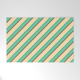 [ Thumbnail: Beige, Sea Green, Aquamarine & Brown Colored Lines Pattern Welcome Mat ]