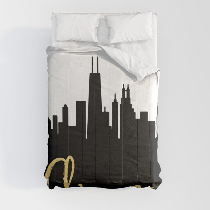 CHICAGO ILLINOIS DESIGNER SILHOUETTE SKYLINE ART Comforter