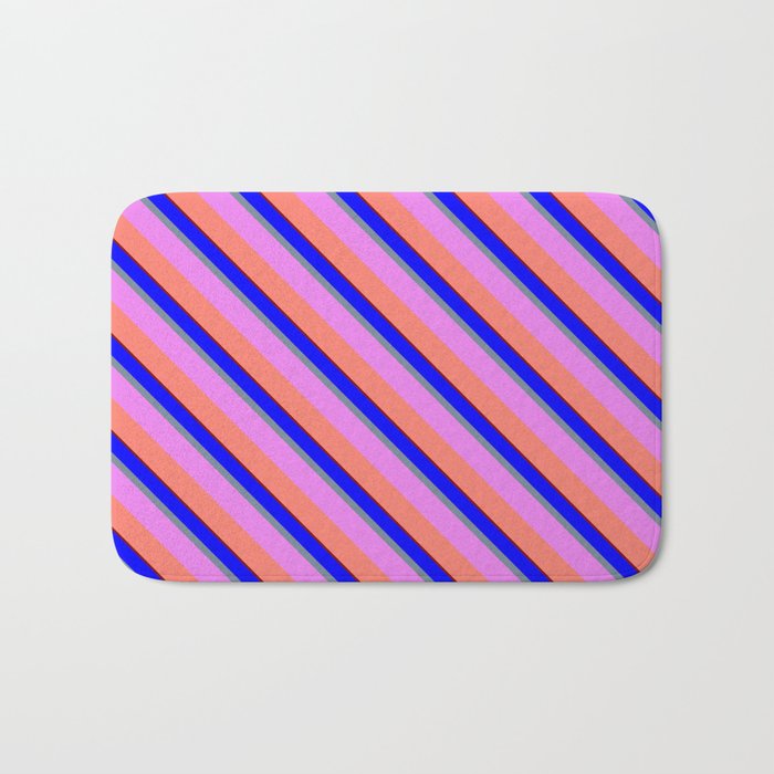 Colorful Blue, Light Slate Gray, Violet, Salmon, and Maroon Colored Lines Pattern Bath Mat