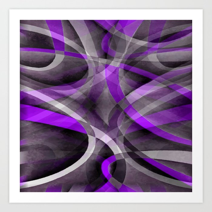 Eighties Light Purple On Grey Abstract Curve Pattern Art Print
