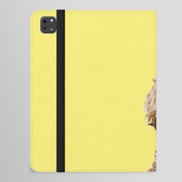 Happy Goldendoodle on Yellow Background iPad Folio Case