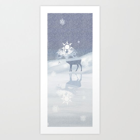 a deer with nine horns is bringing back the sun~ illustration Art Print