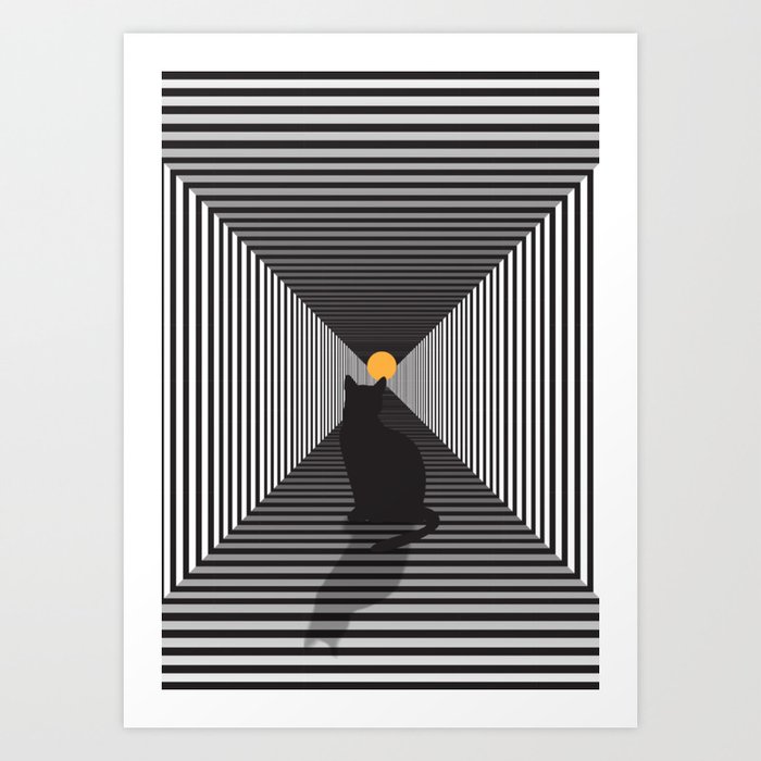 Black Cat inside the Illusion Tunnel Art Print