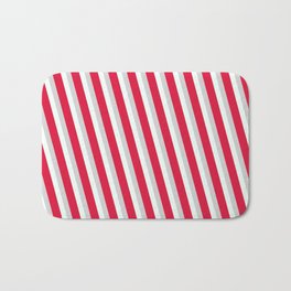 [ Thumbnail: Crimson, Light Grey & Mint Cream Colored Lined/Striped Pattern Bath Mat ]