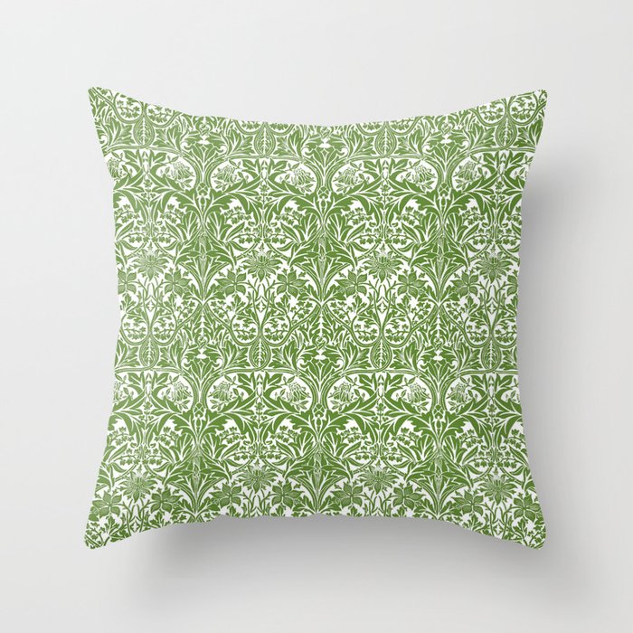 William Morris Bluebell or Columbine 14. olive green Throw Pillow by Alexandra Arts Society6