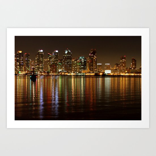 San Diego Skyline Night Art Print