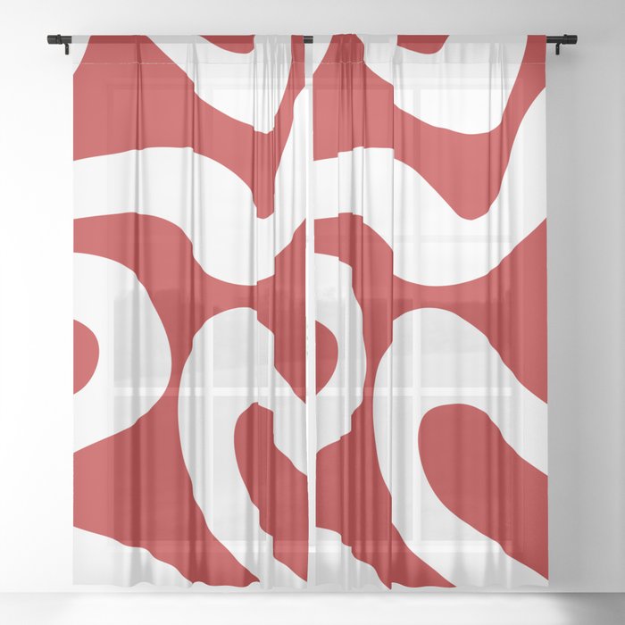 Abstract waves - red Sheer Curtain