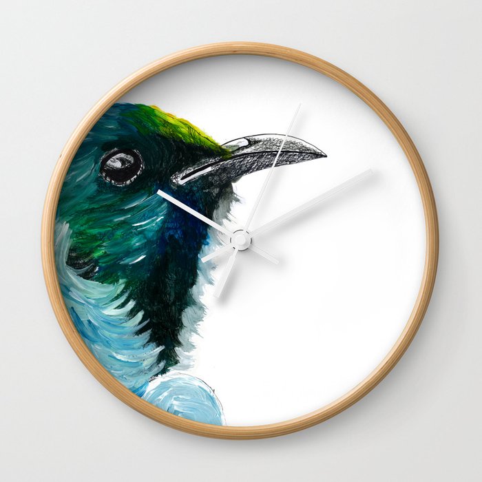 New Zealand Colorful Tui Bird Wall Clock By Sally Hart Society6 - Tui Bird Wall Art Nz New Zealand Colorful Tui Bird Wall Clock By Sally Hart Society6 - Tui Bird Wall Art Nz