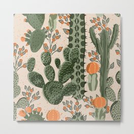 Green vintage succulent cactus and orange flowers seamless pattern. Beach wallpaper. Cream background Metal Print | Flower, Seamless, Desert, Illustration, Pattern, Mexican, Prickly, Watercolorful, Vintage, Homedecor 