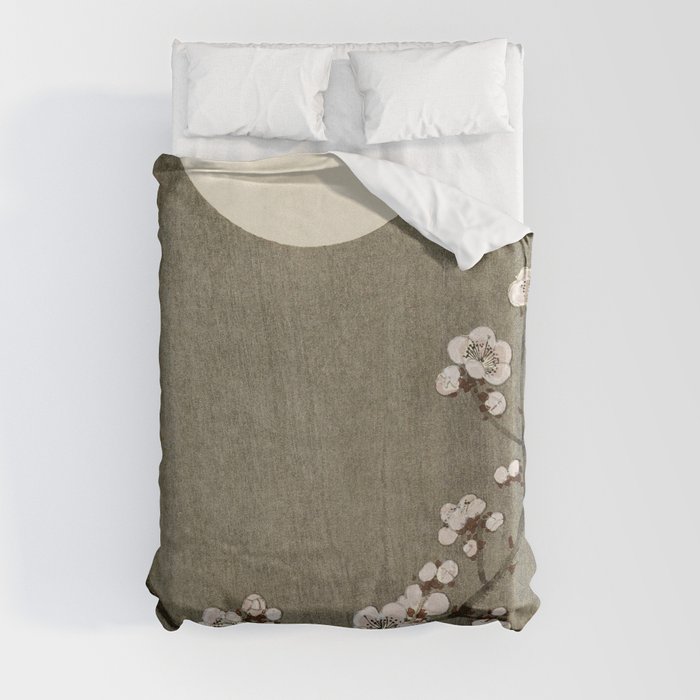 Blossoming plum tree at full moon  - Vintage Japanese Woodblock Print Art Duvet Cover