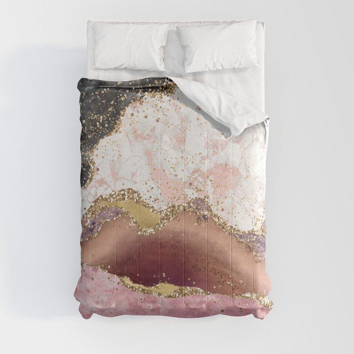 Pink Gold Glitter Agate Stone Comforter