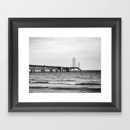 Mackinac Bridge. Black and white Framed Art Print