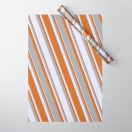 [ Thumbnail: Lavender, Chocolate, and Dark Gray Colored Pattern of Stripes Wrapping Paper ]