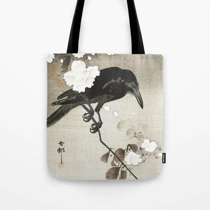 Raven on Cherry tree - Japanese vintage woodblock print Tote Bag