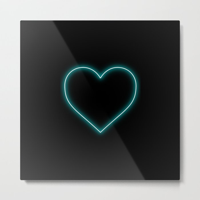 Aqua Blue Neon Valentines Love Heart Metal Print