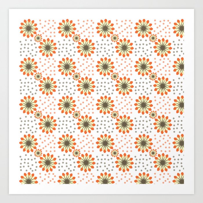 Retro Orange Floral Polka Dot Pattern Vintage Polka Dot Background Art Print