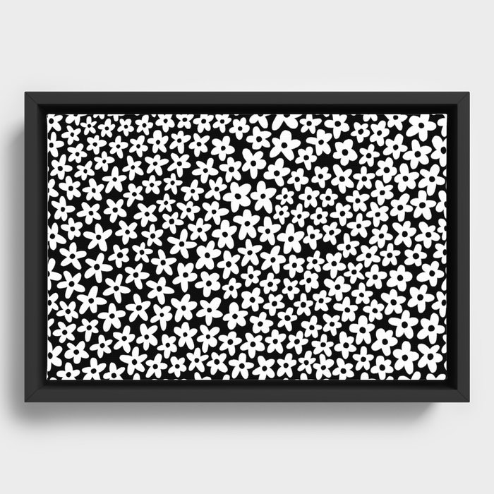 Black and White Daisy Flowers Framed Canvas