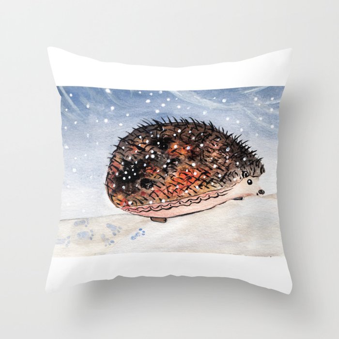 Hedgehog Facing Blizzard Throw Pillow