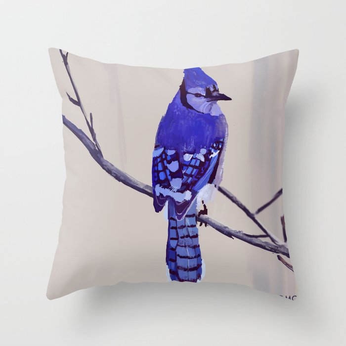 Blue Jay Bird Throw Pillow