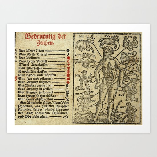 Zodiac/Man/Lunar Symbols Art Print