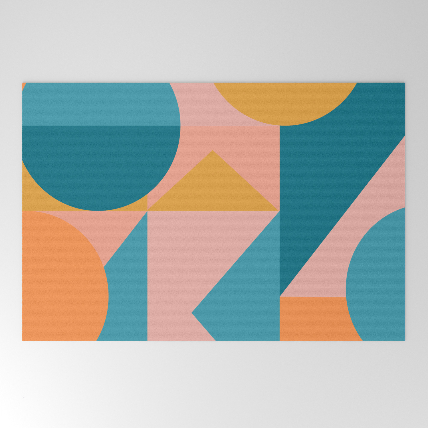 Colorful Geometric Abstraction In Blue And Orange Welcome Mat By Junejournal Society6