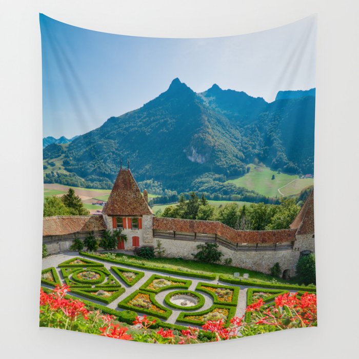 Gardens of Switzerland, inside castle walls Wall Tapestry