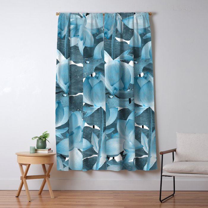 Ethereal Blue Lotus Flower Tropical Botanical Art Blue Water