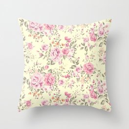 Shabby roses pink and yellow Throw Pillow