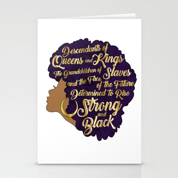 Black Girl Magic - Descendants of Queens and Kings Determined To Rise Faux Gold Afro Woman Stationery Cards