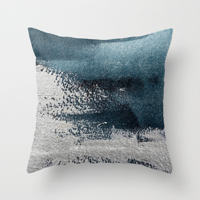 Navy Blue Silver Gray Abstract Painting Throw Pillow By Arteprintedigital Society6