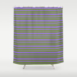 [ Thumbnail: Green and Purple Colored Lines Pattern Shower Curtain ]