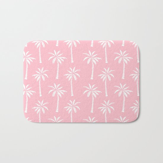 Palm trees pink tropical minimal ocean seaside socal beach life pattern print Bath Mat