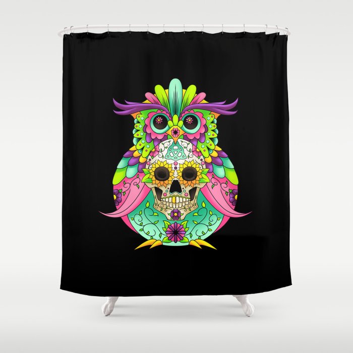 Sugar Skull Owl Shower Curtain
