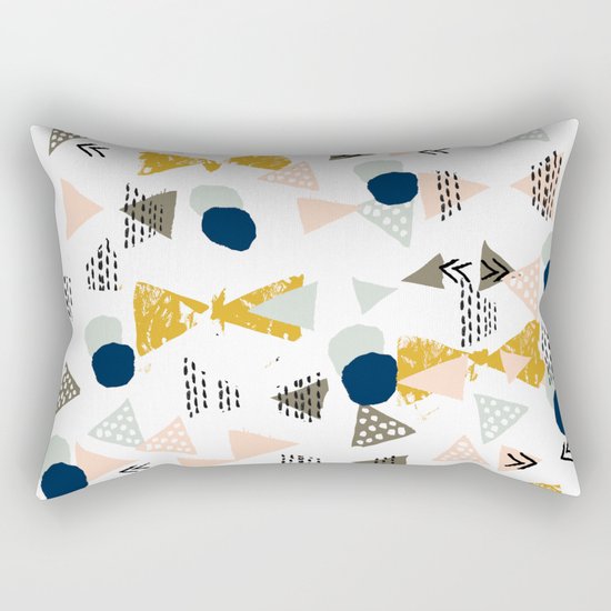 Minimal modern color palette navy gold abstract art painted dots pattern Rectangular Pillow