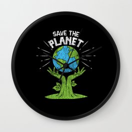 Retro Vintage Save Our Planet Plant Tree Earth Day Wall Clock
