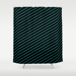 [ Thumbnail: Dark Cyan and Black Colored Lined/Striped Pattern Shower Curtain ]