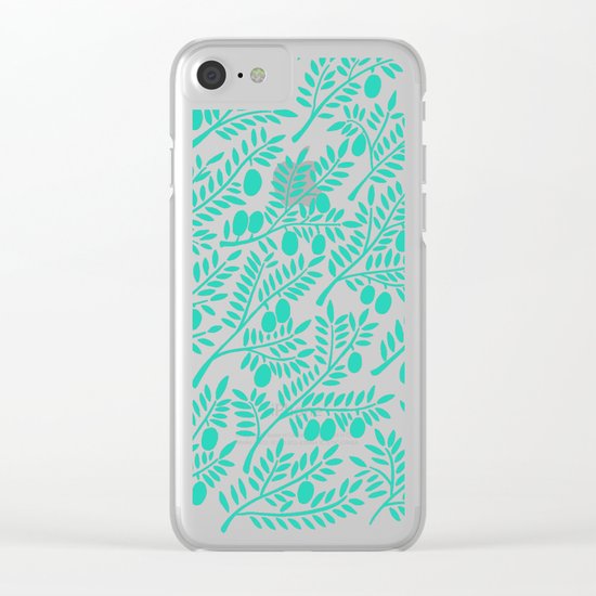 Turquoise Olive Branches Clear iPhone Case
