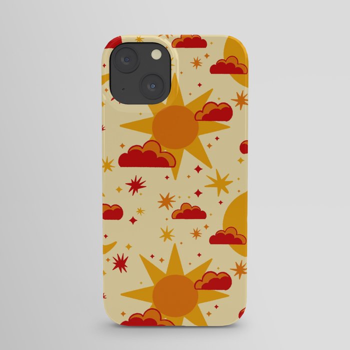 Cream Sun & Stars Pattern iPhone Case