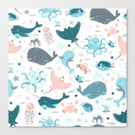 Cute seamless pattern with fish Canvas Print