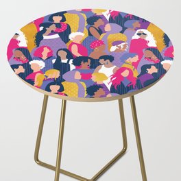 Every day we glow International Women's Day // midnight navy blue background purple, violet, very peri fuchsia pink and gold humans  Side Table