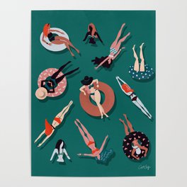Swimming Ladies – Teal Poster